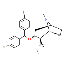 ChemSpider 2D Image | Methyl (1R,2R,3R,5S)-3-[bis(4-fluorophenyl)methoxy]-8-methyl-8-azabicyclo[3.2.1]octane-2-carboxylate | C23H25F2NO3