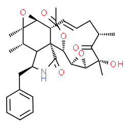 ChemSpider 2D Image | (1E,4S,6R,6aR,7aR,8S,8aR,11S,12S,12aR,13aS,13bR)-11-Benzyl-6-hydroxy-4,6,12,12a-tetramethyl-5,9-dioxo-4,5,6,6a,7a,8,9,10,11,11a,12,12a,13a,13b-tetradecahydro-3H-oxireno[9,10]cycloundeca[1,2-d]oxireno[
f]isoindol-8-yl acetate | C30H37NO7