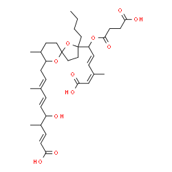 ChemSpider 2D Image | (2E,6E,8E)-10-(2-Butyl-2-{(2E,4Z)-5-carboxy-1-[(3-carboxypropanoyl)oxy]-4-methyl-2,4-pentadien-1-yl}-8-methyl-1,6-dioxaspiro[4.5]dec-7-yl)-5-hydroxy-4,8-dimethyl-2,6,8-decatrienoic acid | C36H52O11