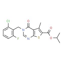 ChemSpider 2D Image | Isopropyl 3-(2-chloro-6-fluorobenzyl)-5-methyl-4-oxo-3,4-dihydrothieno[2,3-d]pyrimidine-6-carboxylate | C18H16ClFN2O3S