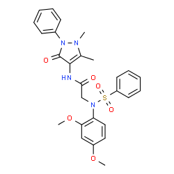 ChemSpider 2D Image | N~2~-(2,4-Dimethoxyphenyl)-N-(1,5-dimethyl-3-oxo-2-phenyl-2,3-dihydro-1H-pyrazol-4-yl)-N~2~-(phenylsulfonyl)glycinamide | C27H28N4O6S