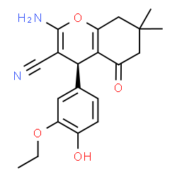 ChemSpider 2D Image | (4S)-2-Amino-4-(3-ethoxy-4-hydroxyphenyl)-7,7-dimethyl-5-oxo-5,6,7,8-tetrahydro-4H-chromene-3-carbonitrile | C20H22N2O4