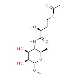 ChemSpider 2D Image | Methyl 4-{[(2S)-4-acetoxy-2-hydroxybutanoyl]amino}-4,6-dideoxy-alpha-D-mannopyranoside | C13H23NO8