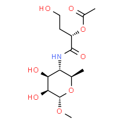 ChemSpider 2D Image | Methyl 4-{[(2S)-2-acetoxy-4-hydroxybutanoyl]amino}-4,6-dideoxy-alpha-D-mannopyranoside | C13H23NO8