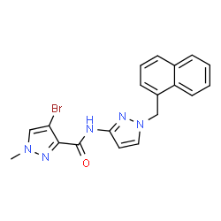 ChemSpider 2D Image | 4-Bromo-1-methyl-N-[1-(1-naphthylmethyl)-1H-pyrazol-3-yl]-1H-pyrazole-3-carboxamide | C19H16BrN5O