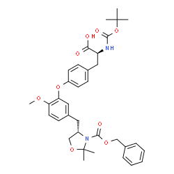 ChemSpider 2D Image | O-[5-({(4S)-3-[(Benzyloxy)carbonyl]-2,2-dimethyl-1,3-oxazolidin-4-yl}methyl)-2-methoxyphenyl]-N-{[(2-methyl-2-propanyl)oxy]carbonyl}-L-tyrosine | C35H42N2O9