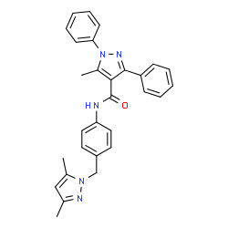 ChemSpider 2D Image | N-{4-[(3,5-Dimethyl-1H-pyrazol-1-yl)methyl]phenyl}-5-methyl-1,3-diphenyl-1H-pyrazole-4-carboxamide | C29H27N5O
