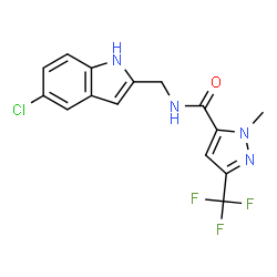 ChemSpider 2D Image | N-[(5-Chloro-1H-indol-2-yl)methyl]-1-methyl-3-(trifluoromethyl)-1H-pyrazole-5-carboxamide | C15H12ClF3N4O