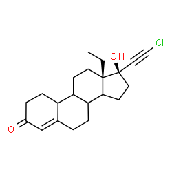 ChemSpider 2D Image | (13S,17S)-17-(Chloroethynyl)-13-ethyl-17-hydroxy-1,2,6,7,8,9,10,11,12,13,14,15,16,17-tetradecahydro-3H-cyclopenta[a]phenanthren-3-one | C21H27ClO2
