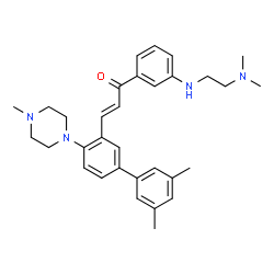 ChemSpider 2D Image | (2E)-1-(3-{[2-(Dimethylamino)ethyl]amino}phenyl)-3-[3',5'-dimethyl-4-(4-methyl-1-piperazinyl)-3-biphenylyl]-2-propen-1-one | C32H40N4O