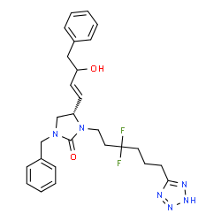 ChemSpider 2D Image | (4S)-1-Benzyl-3-[3,3-difluoro-6-(2H-tetrazol-5-yl)hexyl]-4-[(1E)-3-hydroxy-4-phenyl-1-buten-1-yl]-2-imidazolidinone | C27H32F2N6O2