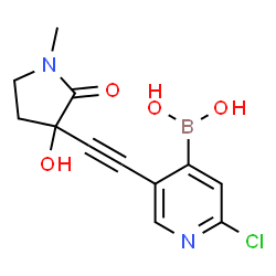 ChemSpider 2D Image | {2-Chloro-5-[(3-hydroxy-1-methyl-2-oxo-3-pyrrolidinyl)ethynyl]-4-pyridinyl}boronic acid | C12H12BClN2O4