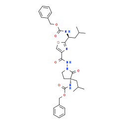 ChemSpider 2D Image | Benzyl [(1S)-1-(4-{[(3R)-3-{[(benzyloxy)carbonyl]amino}-3-isobutyl-2-oxo-1-pyrrolidinyl]carbamoyl}-1,3-thiazol-2-yl)-3-methylbutyl]carbamate | C33H41N5O6S