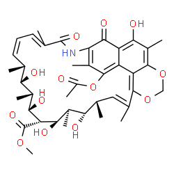 ChemSpider 2D Image | Methyl (11R,12R,13R,14R,15R,16R,17R,18S,19S)-2-acetoxy-12,14,16,18,28-pentahydroxy-3,7,11,13,17,19,21,27-octamethyl-6,31-dioxo-23,25-dioxa-5-azatetracyclo[20.7.1.1~4,29~.0~26,30~]hentriaconta-1,3,7,9,
20,22(30),26,28-octaene-15-carboxylate | C40H51NO13