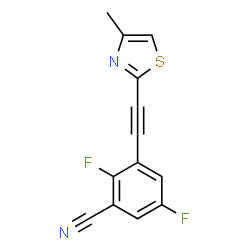 ChemSpider 2D Image | 2,5-Difluoro-3-[(4-methyl-1,3-thiazol-2-yl)ethynyl]benzonitrile | C13H6F2N2S