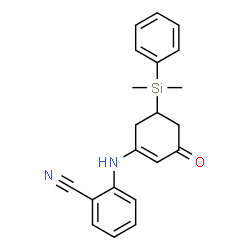 ChemSpider 2D Image | 2-({5-[Dimethyl(phenyl)silyl]-3-oxo-1-cyclohexen-1-yl}amino)benzonitrile | C21H22N2OSi