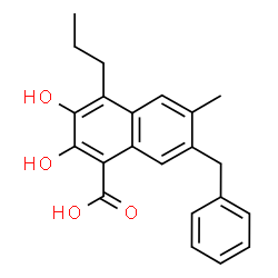 ChemSpider 2D Image | 7-Benzyl-2,3-dihydroxy-6-methyl-4-propyl-1-naphthoic acid | C22H22O4