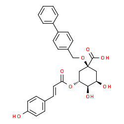 ChemSpider 2D Image | (1S,3R,4R,5R)-1-(4-Biphenylylmethoxy)-3,4-dihydroxy-5-{[(2E)-3-(4-hydroxyphenyl)-2-propenoyl]oxy}cyclohexanecarboxylic acid | C29H28O8