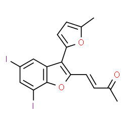 ChemSpider 2D Image | (3E)-4-[5,7-Diiodo-3-(5-methyl-2-furyl)-1-benzofuran-2-yl]-3-buten-2-one | C17H12I2O3