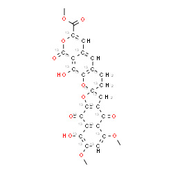 ChemSpider 2D Image | Methyl 8,10'-dihydroxy-5,7-dimethoxy-4,9,9'-trioxo(~13~C_23_)-4,4',9,9'-tetrahydro-3H,3'H-spiro[naphtho[2,3-b]furan-2,2'-pyrano[4,3-g]chromene]-7'-carboxylate | C413C23H20O12