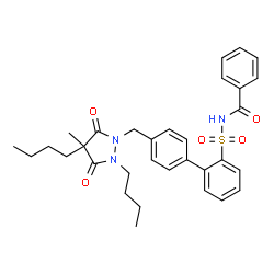 ChemSpider 2D Image | N-({4'-[(2,4-Dibutyl-4-methyl-3,5-dioxo-1-pyrazolidinyl)methyl]-2-biphenylyl}sulfonyl)benzamide | C32H37N3O5S