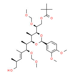 ChemSpider 2D Image | (5S)-4-Deoxy-3,5-O-(3,4-dimethoxybenzylidene)-1-O-(2,2-dimethylpropanoyl)-5-C-[(2S,3R,4E,6S)-7-hydroxy-3-(methoxymethoxy)-4,6-dimethyl-4-hepten-2-yl]-2-O-(methoxymethyl)-4-methyl-D-xylitol | C33H54O11