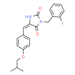 ChemSpider 2D Image | (5E)-3-(2-Fluorobenzyl)-5-(4-isobutoxybenzylidene)-2,4-imidazolidinedione | C21H21FN2O3