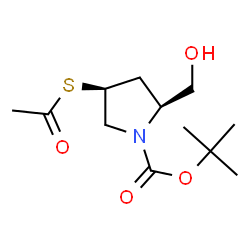 ChemSpider 2D Image | tert-Butyl-(2S,4S)-4-(acetylsulfanyl)-2-(hydroxymethyl)pyrrolidin-1-carboxylat | C12H21NO4S