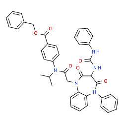 ChemSpider 2D Image | Benzyl 4-[({2,4-dioxo-5-phenyl-3-[(phenylcarbamoyl)amino]-2,3,4,5-tetrahydro-1H-1,5-benzodiazepin-1-yl}acetyl)(isopropyl)amino]benzoate | C41H37N5O6
