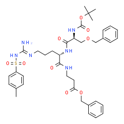 ChemSpider 2D Image | Benzyl O-benzyl-N-{[(2-methyl-2-propanyl)oxy]carbonyl}-L-seryl-(E)-N~5~-(amino{[(4-methylphenyl)sulfonyl]amino}methylene)-L-ornithyl-beta-alaninate | C38H50N6O9S