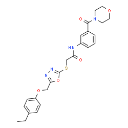 ChemSpider 2D Image | 2-({5-[(4-Ethylphenoxy)methyl]-1,3,4-oxadiazol-2-yl}sulfanyl)-N-[3-(4-morpholinylcarbonyl)phenyl]acetamide | C24H26N4O5S