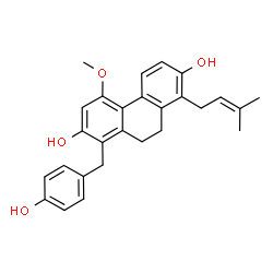 ChemSpider 2D Image | 1-(4-Hydroxybenzyl)-4-methoxy-8-(3-methyl-2-buten-1-yl)-9,10-dihydro-2,7-phenanthrenediol | C27H28O4