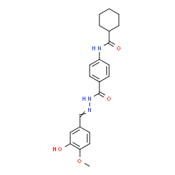 ChemSpider 2D Image | N-(4-{[2-(3-Hydroxy-4-methoxybenzylidene)hydrazino]carbonyl}phenyl)cyclohexanecarboxamide | C22H25N3O4