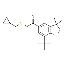ChemSpider 2D Image | 2-[(Cyclopropylmethyl)sulfanyl]-1-[3,3-dimethyl-7-(2-methyl-2-propanyl)-2,3-dihydro-1-benzofuran-5-yl]ethanone | C20H28O2S