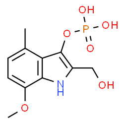 ChemSpider 2D Image | 2-(Hydroxymethyl)-7-methoxy-4-methyl-1H-indol-3-yl dihydrogen phosphate | C11H14NO6P