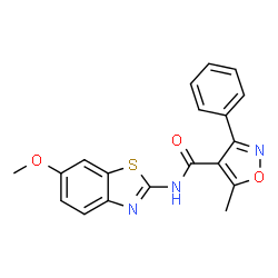 ChemSpider 2D Image | N-(6-Methoxy-1,3-benzothiazol-2-yl)-5-methyl-3-phenyl-1,2-oxazole-4-carboxamide | C19H15N3O3S