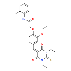 ChemSpider 2D Image | 2-{4-[(1,3-Diethyl-4,6-dioxo-2-thioxotetrahydro-5(2H)-pyrimidinylidene)methyl]-2-ethoxyphenoxy}-N-(2-methylphenyl)acetamide | C26H29N3O5S