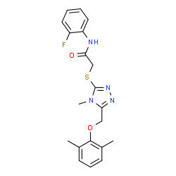 ChemSpider 2D Image | 2-({5-[(2,6-Dimethylphenoxy)methyl]-4-methyl-4H-1,2,4-triazol-3-yl}sulfanyl)-N-(2-fluorophenyl)acetamide | C20H21FN4O2S