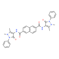 ChemSpider 2D Image | N,N'-Bis(1,5-dimethyl-3-oxo-2-phenyl-2,3-dihydro-1H-pyrazol-4-yl)-2,6-naphthalenedicarboxamide | C34H30N6O4
