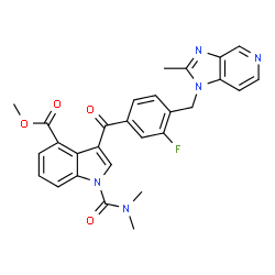 ChemSpider 2D Image | Methyl 1-(dimethylcarbamoyl)-3-{3-fluoro-4-[(2-methyl-1H-imidazo[4,5-c]pyridin-1-yl)methyl]benzoyl}-1H-indole-4-carboxylate | C28H24FN5O4