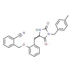 ChemSpider 2D Image | 2-[(2-{[1-(4-Methylbenzyl)-2,5-dioxo-4-imidazolidinylidene]methyl}phenoxy)methyl]benzonitrile | C26H21N3O3