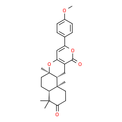 ChemSpider 2D Image | (4aR,6aR,12aR,12bS)-9-(4-Methoxyphenyl)-4,4,6a,12b-tetramethyl-1,4a,5,6,6a,12,12a,12b-octahydro-2H,11H-benzo[f]pyrano[4,3-b]chromene-3,11(4H)-dione | C27H32O5