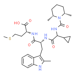 ChemSpider 2D Image | N-[Cyclopropyl({[(2R,6S)-2,6-dimethyl-1-piperidinyl]carbonyl}amino)acetyl]-2-methyl-D-tryptophyl-D-methionine | C30H43N5O5S