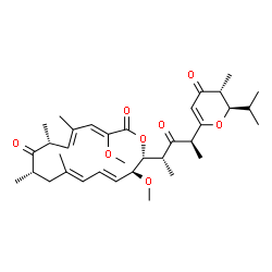 ChemSpider 2D Image | (3Z,5E,7R,9S,11E,13E,15S,16R)-16-{(2R,4R)-4-[(2R,3R)-2-Isopropyl-3-methyl-4-oxo-3,4-dihydro-2H-pyran-6-yl]-3-oxo-2-pentanyl}-3,15-dimethoxy-5,7,9,11-tetramethyloxacyclohexadeca-3,5,11,13-tetraene-2,8-
dione | C35H50O8