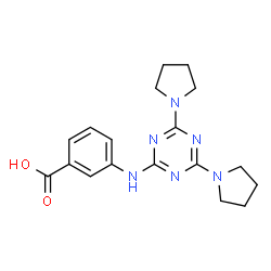 ChemSpider 2D Image | 3-{[4,6-Di(1-pyrrolidinyl)-1,3,5-triazin-2-yl]amino}benzoic acid | C18H22N6O2