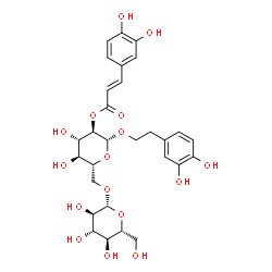ChemSpider 2D Image | 2-(3,4-Dihydroxyphenyl)ethyl 2-O-[(2E)-3-(3,4-dihydroxyphenyl)-2-propenoyl]-6-O-beta-D-glucopyranosyl-beta-D-glucopyranoside | C29H36O16
