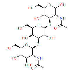 ChemSpider 2D Image | 2-Acetamido-2-deoxy-beta-D-glucopyranosyl-(1->3)-beta-D-galactopyranosyl-(1->3)-2-acetamido-2-deoxy-D-glucopyranose | C22H38N2O16