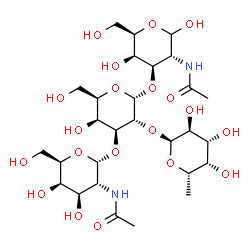 ChemSpider 2D Image | 2-Acetamido-2-deoxy-alpha-D-galactopyranosyl-(1->3)-[6-deoxy-alpha-L-galactopyranosyl-(1->2)]-alpha-D-galactopyranosyl-(1->3)-2-acetamido-2-deoxy-D-galactopyranose | C28H48N2O20