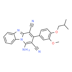 ChemSpider 2D Image | 1-Amino-3-(4-isobutoxy-3-methoxyphenyl)pyrido[1,2-a]benzimidazole-2,4-dicarbonitrile | C24H21N5O2