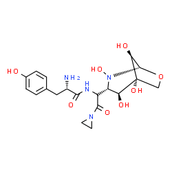 ChemSpider 2D Image | N-{(1S)-2-(1-Aziridinyl)-2-oxo-1-[(1S,3S,4S,5R,8R)-2,4,5,8-tetrahydroxy-7-oxa-2-azabicyclo[3.2.1]oct-3-yl]ethyl}-L-tyrosinamide | C19H26N4O8